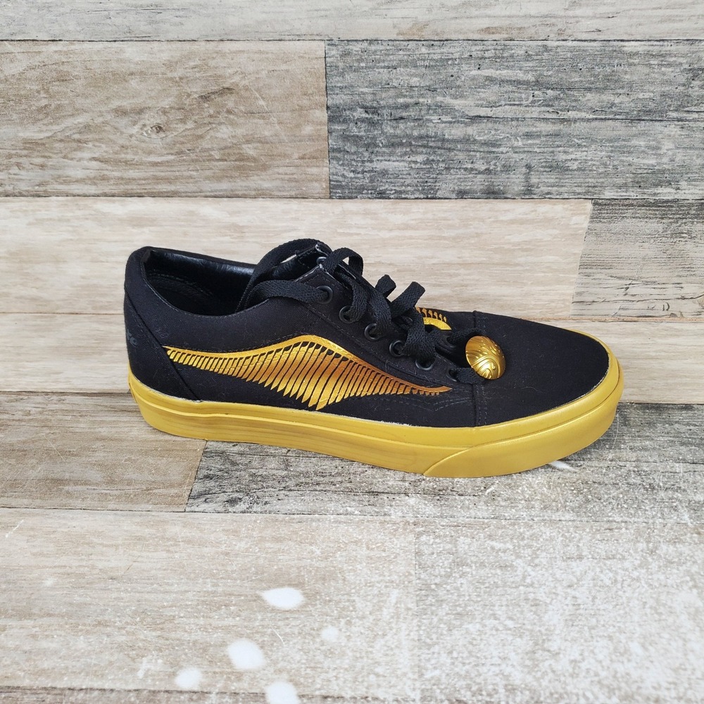 Vans‎ Old Skool Womens Shoes Sz 7.5 Black Golden Snitch Lace Up Low Top Sneakers